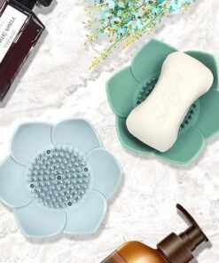 Silicone Soap Dishes with Draining Flower Shape Soap Saver for Counter