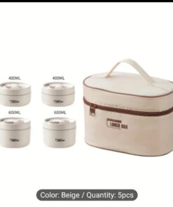 4pcs Insulated Bento Box Portable Stainless Steel Food Container Round Microwave Safe