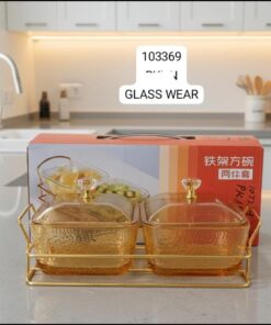 Serving glass bowl with golden stand