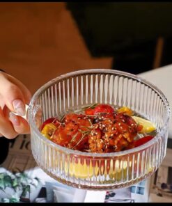 Glass Bowl with Handle 6 Inch Creative Transparent Round Restaurant Home hold Tableware Vegetable Fruit Salad Dessert Bowls