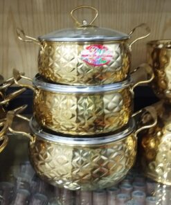 3pcs golden pot with glass lid