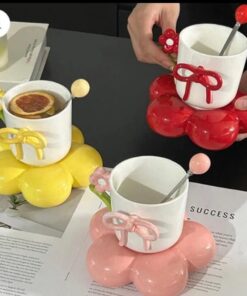 Cap and saucer ceramic with spoon