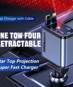 Retractable Car Charger with Starlight, 4 in 1 Fast Charging