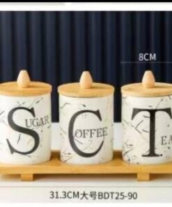 Airtight ceramic jar with wooden stand