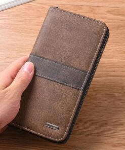 Men's Long Zippered Leather Wallet Multi-Functional Large Capacity Card Holder Hand Purse