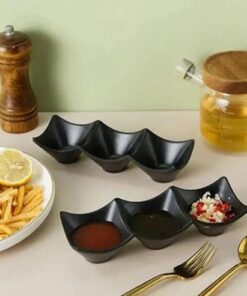 Three Compartment Dip Sauce Tray | Multi-Section Snack & Condiment Dish | Elegant Serving Plate for Kitchen & Dining