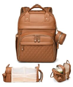 PU Baby Diaper Bag Backpack with Multifunction Diapers Changing Station, Baby Travel Backpack Bag with Toy Bar