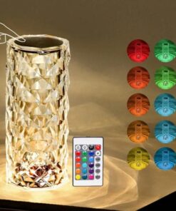 LED Crystal Table Lamp Touch & Remote Controlled Rechargeable Projector Rose Desk Lamps