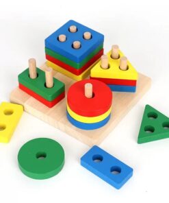 Wooden Geometric Shape Color Preschool Educational  Wooden Geometric Sorting Stack Toy For Kids