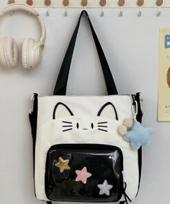 Zipper Bag Kawaii Cat Itabag Nylon Idol Merchandise Storage Transparent Pocket Small