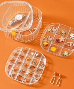 Elegant Transparent Crystal Portable Jewellery Box, Storage Organizer, Acrylic Earrings Holder, Multi-Layer Jewellery Case