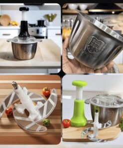 Manual Stainless Steel Multifunctional 2L Hand Push Chopper – 4 Curved Stainless Steel Blades