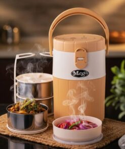 Mega Lunch Carrier & Tiffin 3-Stainless Steel Bowls With Plastic Salad Bowl