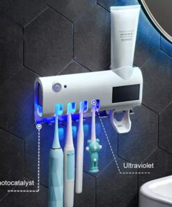 UV Light Sterilizer Toothbrush Holder Cleaner Toothpaste Dispenser Wall Mount Sterilizing toothbrush holder Bathroom Counter Storage