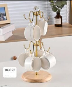 Mug holder golden and wooden stand
