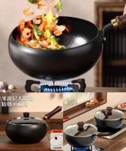 Handmade Wok Cast Iron Pot  glass lid