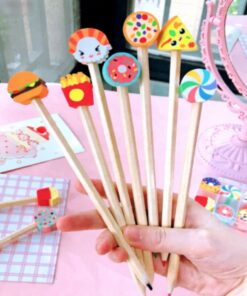 10Pcs Fast Food Themed Eraser & Pencil Topper Set