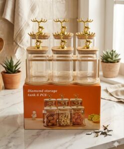 Glass jar set with wooden stand