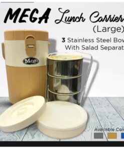 Mega Lunch Carrier & Tiffin 3-Stainless Steel Bowls With Plastic Salad Bowl