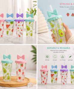 Cute Bow Straw Tumbler Cup